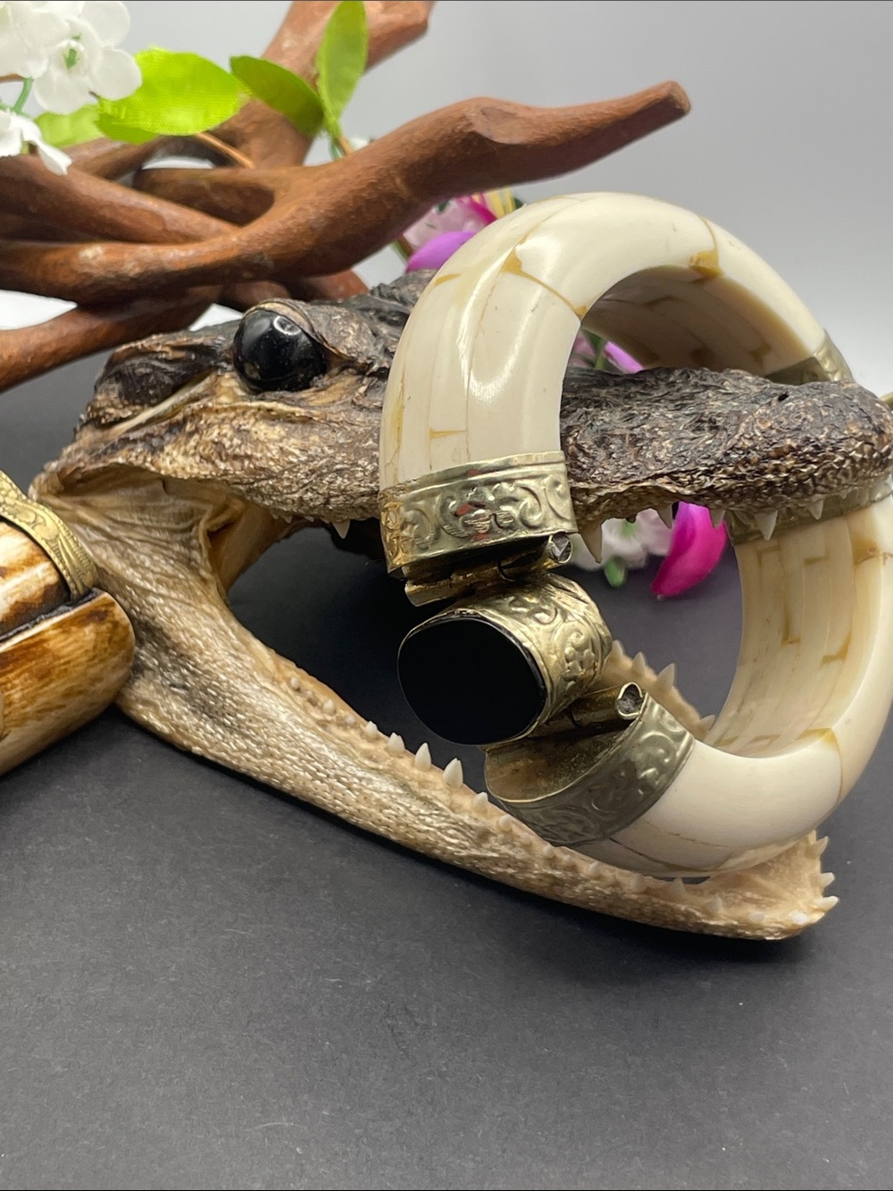 Onyx and bone hinged bangle vintage